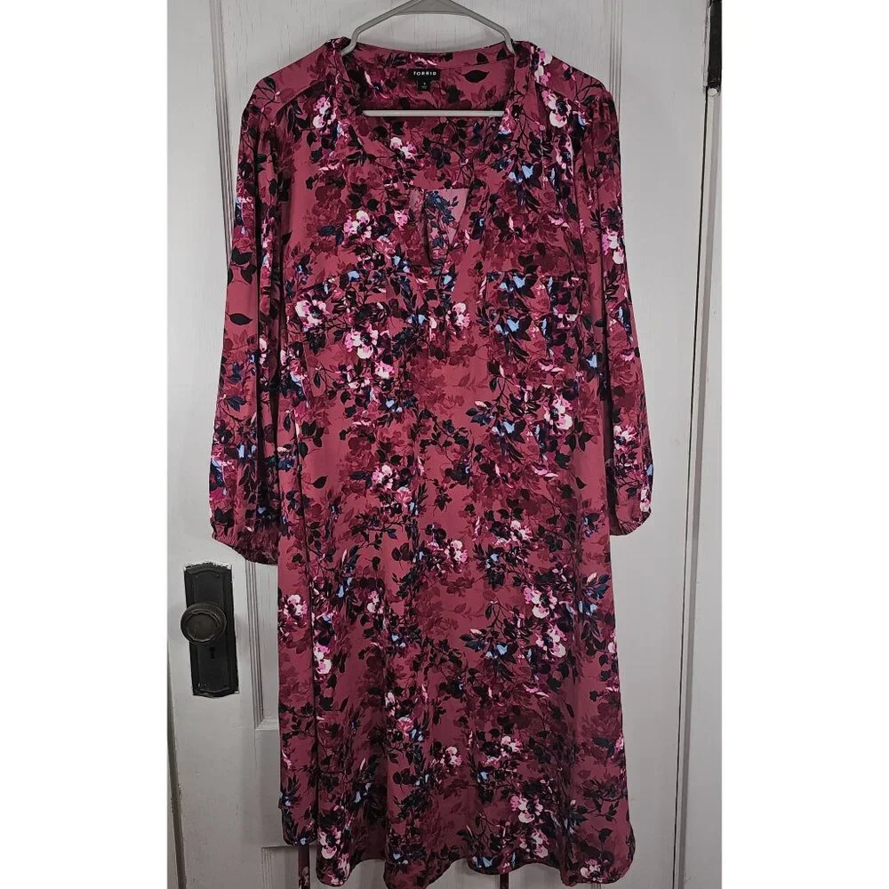 Torrid Womans Size 3X (3) Floral Pink Mini Studio de chine Shirt Dress - Picture 4 of 5